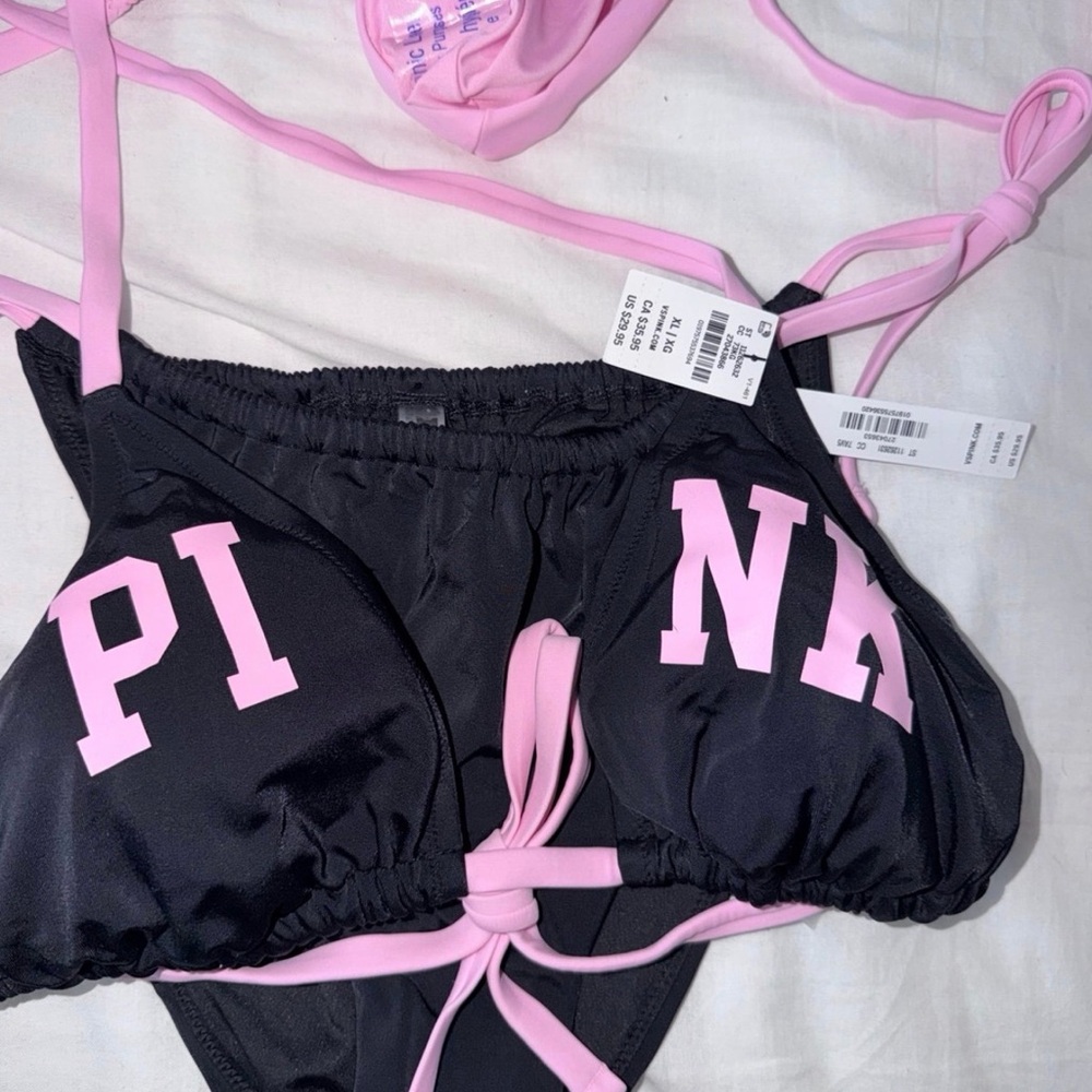 PINK Victoria's Secret Black Bikini Top with Pink Trim